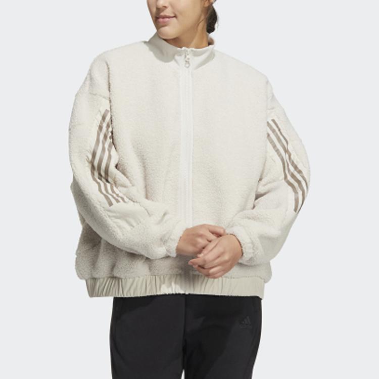 Adidas Solid Color Zip Stripe Casual Jacket Women Outerwear Alum-Earth-Brown HM7456