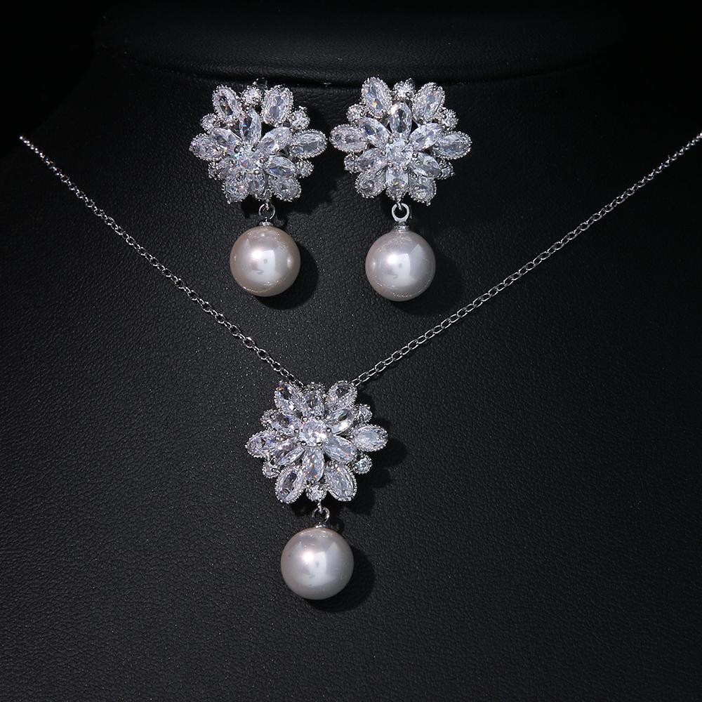 Emmaya Luxury Pearl Bridal Jewelry Sets for Women Fashion Cubic Zirconia Earrings Necklace Wedding Accessories