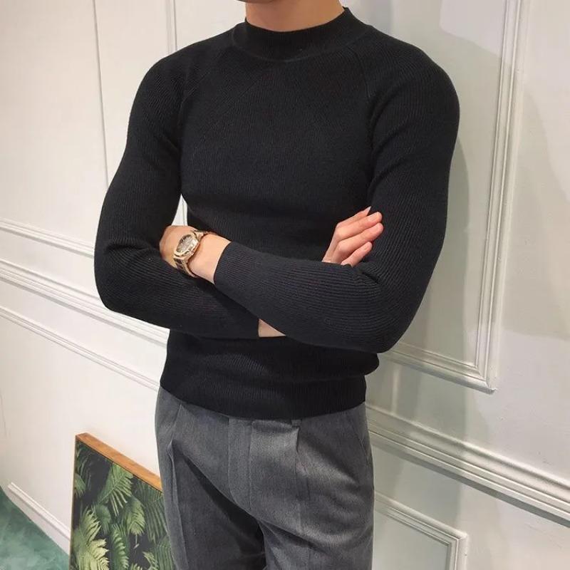 

Autumn Winter New Style Half Turtleneck for Men Light Luxury Korean Style Trendy Slim Fit Versatile Solid Bottoming Sweater Top XXL чорний