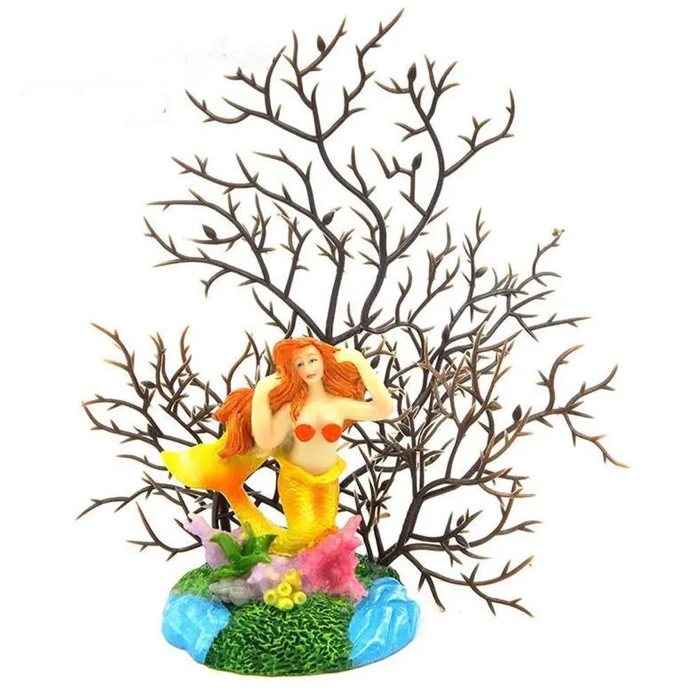 Colorful Mermaid Coral Branch Ornament Resin Craft Sea Tree Ornament  Fish Tank Supplies