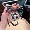 Elegant Black & White Pearl Camellia Keychain with Bow - Stylish Korean Flower Bag Charm