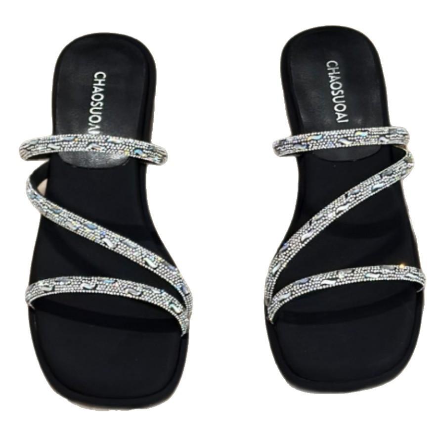 Sølv høyhælte dame stiletto med full diamant tøfler dame sommerklær fransk elegant middels høy hæl sandaler dame