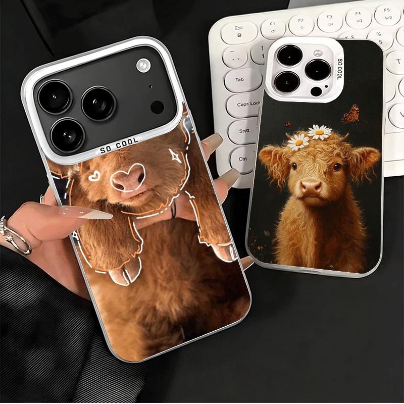 Cute Highland Cow Shockproof Phone Case for iPhone 17 Air 16 16E 15 Pro Max 14 Plus 13 Mini 12 Back Cover Anti Fall Fundas