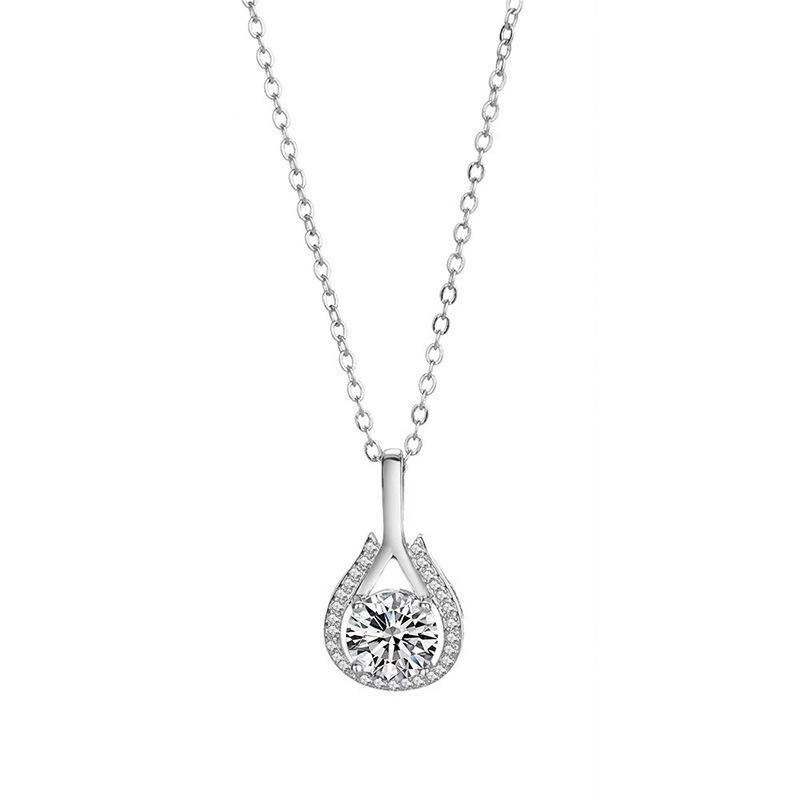 Sterling Silver S925 Water Drop Zircon Necklace Women's Fashion All-Match Jewelry