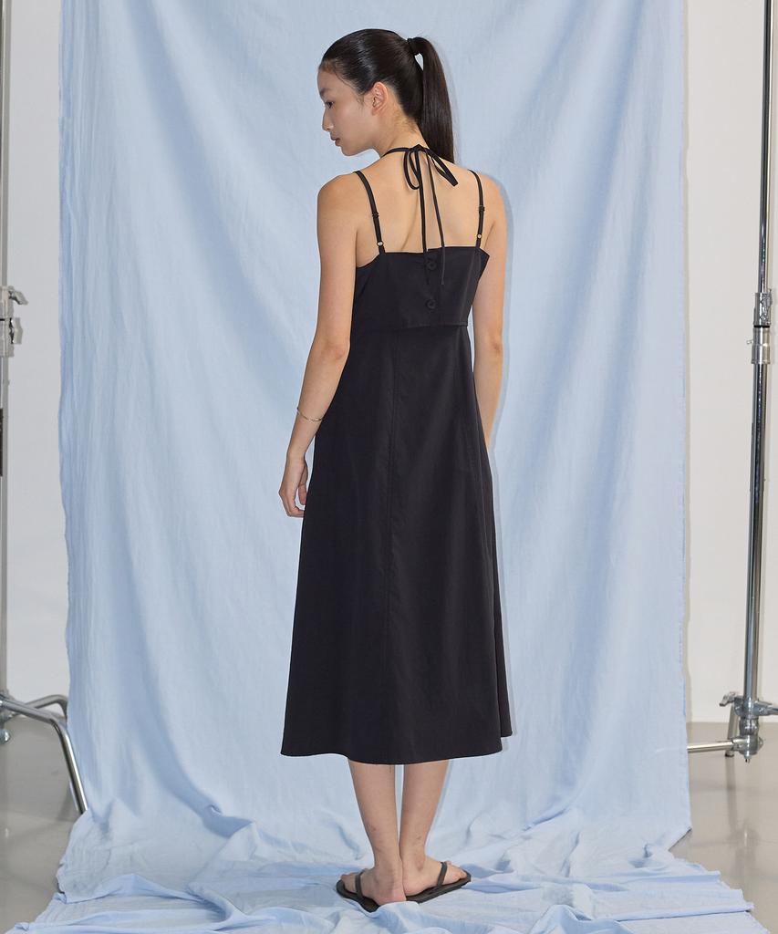 CITYBREEZE New Nylon Ribbon Strap Long Dress_Black