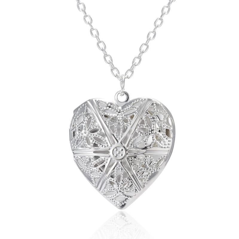 1PC Love Heart DIY Photoframe Openable Necklace Charm Vintage Necklace Pendant Photo Picture Locket Carved Heart