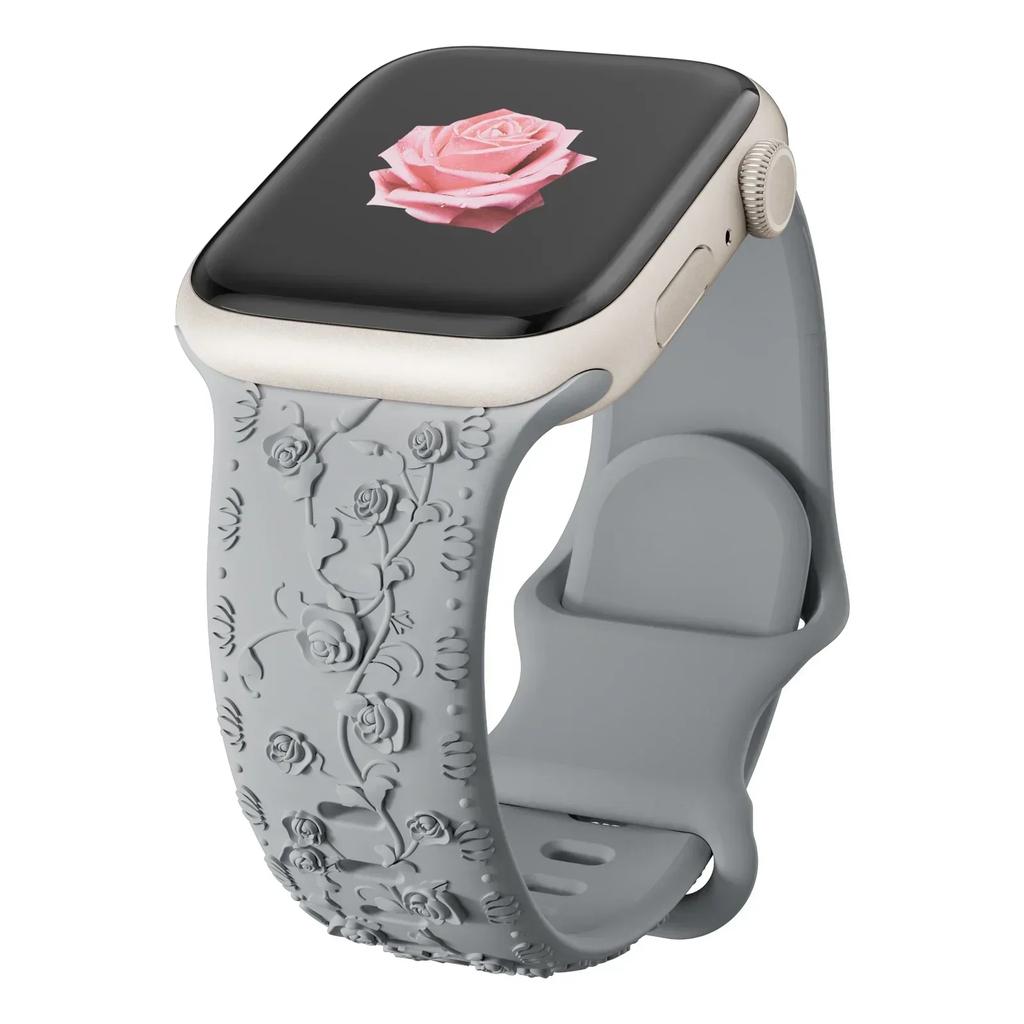 Strap for Apple Watch Band 45mm 44mm 42mm 40mm 41mm 49mm 38mm Floral Engraved Bracelet Correa iWatch Series 8 7 6 9 SE Ultra 5 4