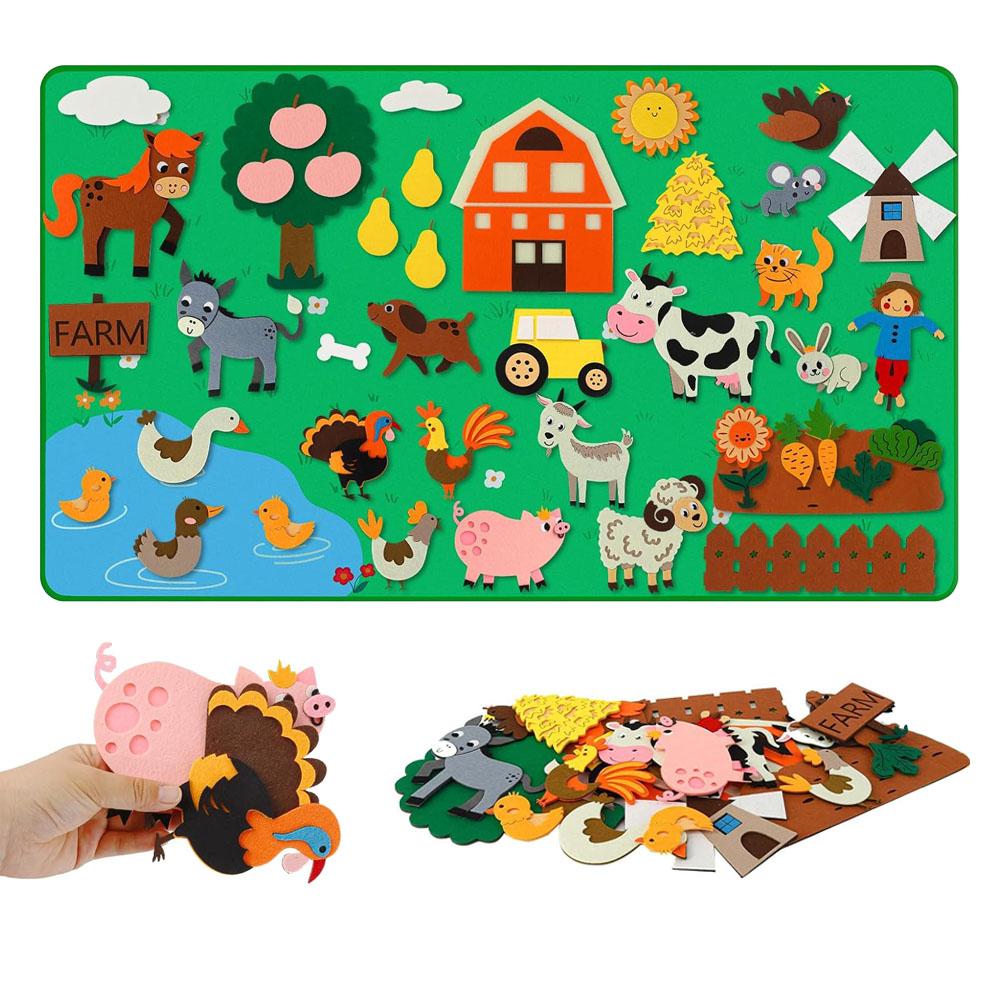 Toys Farm Animals Felt Story Board Set Storytelling Early Learning Interactive Play Kit Wall Hanging Puzzle for Toddlers Gifts