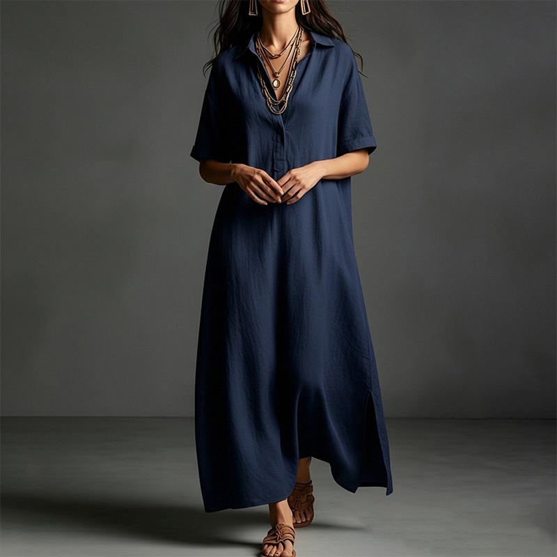 Summer Casual Solid Color Short Sleeve A Line Maxi Dress