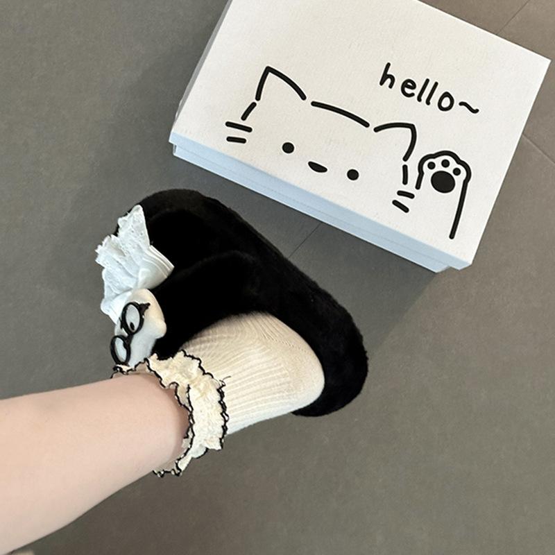 Niche cute cartoon fluffy shoes for women's autumn and winter new thick-soled outer wear warm and height-increasing cotton slippers