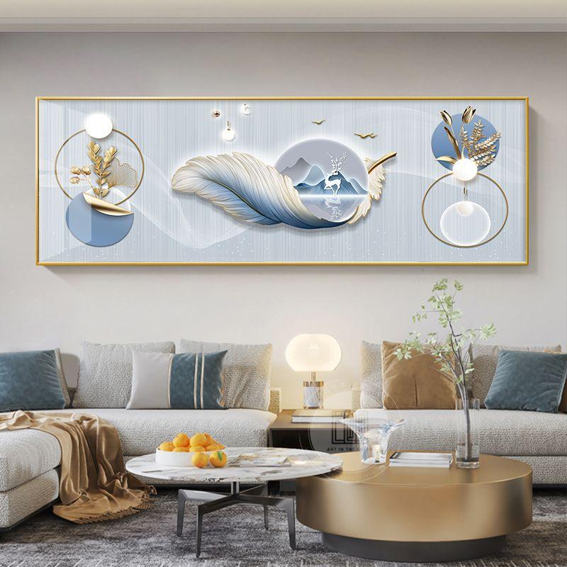 Chinese Style Golden Leaves Deer Canvas Painting Feathers Wall Art Feng Shui Mountain Posters and Prints Living Room No Frame