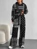 Retro Pattern European And American Autumn And Winter Casual Long-Sleeved Suit Women'S Hooded Sweater Trousers Two-Piece Set