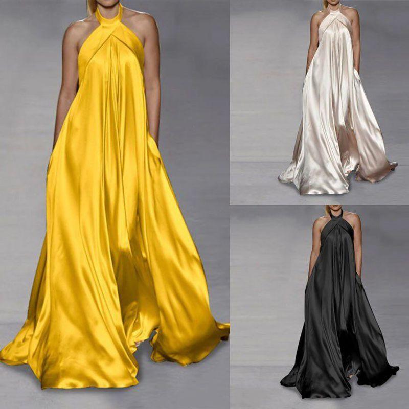 European and American Cross-Border Summer and Autumn New 2022 Amazon Independent Site Fashion Casual Solid Color Long Flared Dress for Women