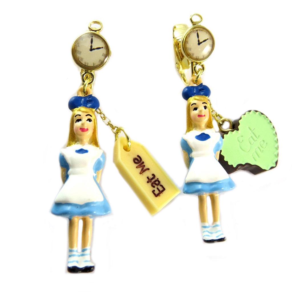 Les Trésors De Lily [P2049] - Artisanal Clip Earrings 'Monde Merveilleux' (Alice) Blue White Gold - 55x10 Mm