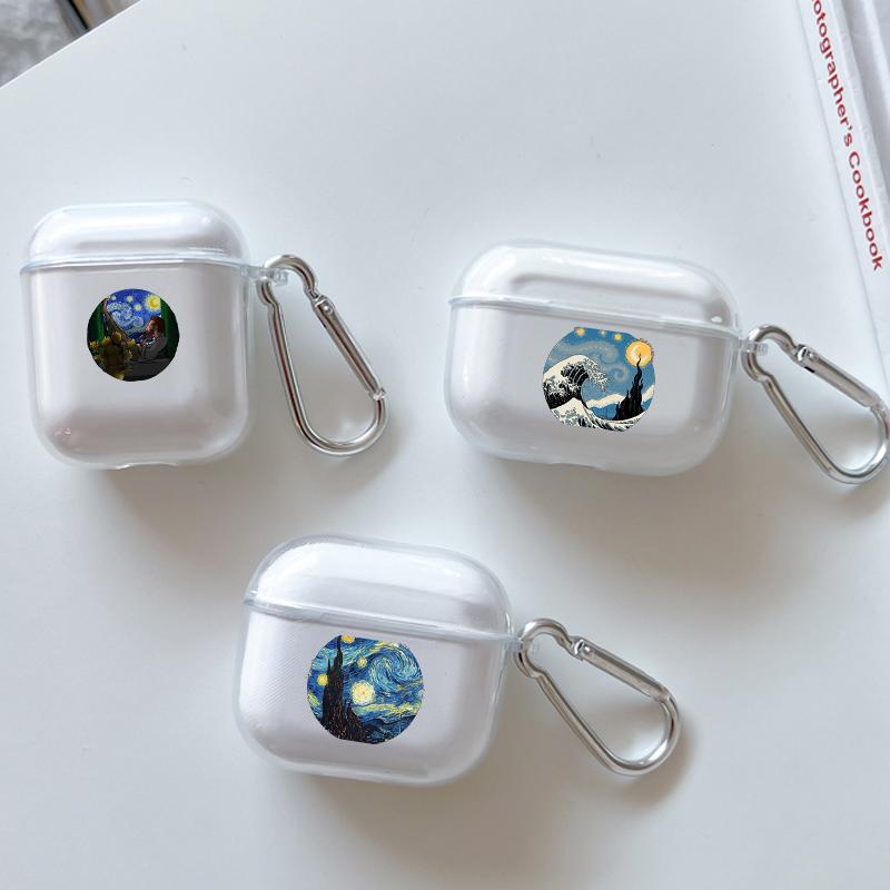 Case for Apple Airpods 2 1 Earphone Cases With Hook Art Aesthetic Vincent Van Gogh Starry For Airpod Pro 3 Pro2 Clear Covers