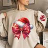 Couples Christmas Bow Print Fleece Hoodie Unisex Crewneck