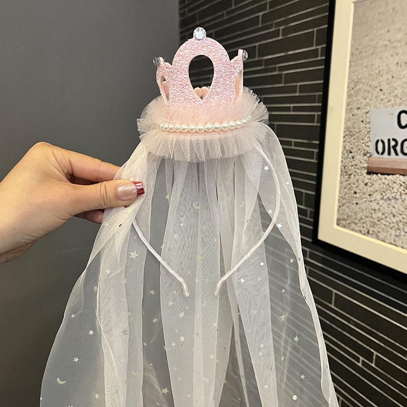 

Винтажная кружевная фата-бант, диадема со стразами, повязка на голову для девочек