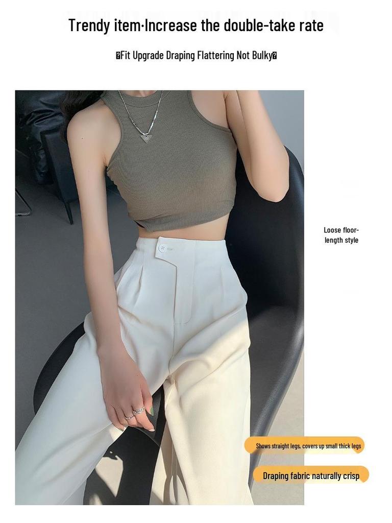 Women's Purple Ice Silk High-Waisted Wide-Leg Chiffon Pants - Summer Sun Protection, Loose Fit, Drapey Design.