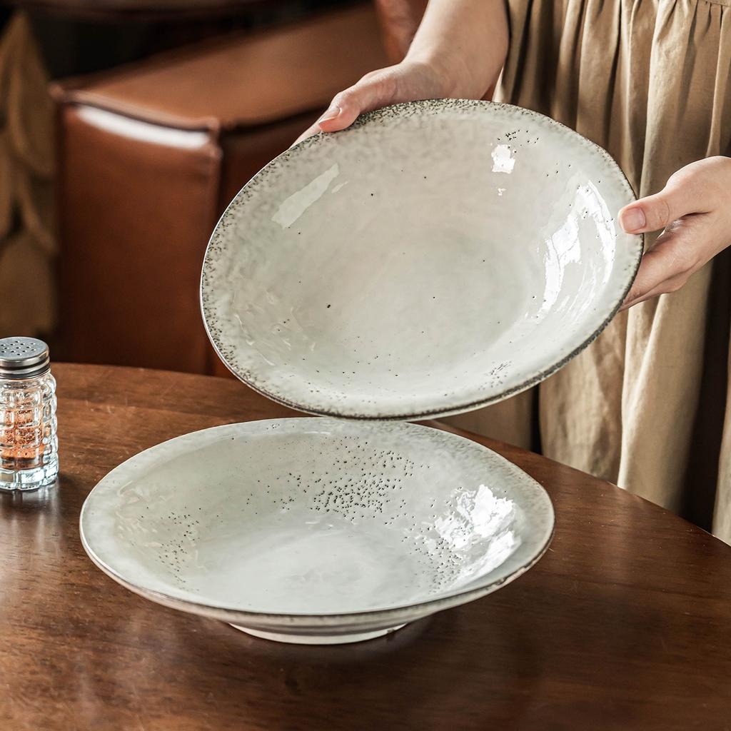 Thick Straw Hat Bowl Retro Style Old Ceramic Bowl Tableware Steak Pasta Bowl Household Vegetable Bowl Salad Bowl