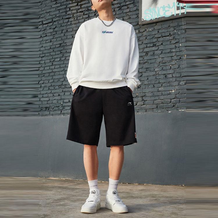 Li Ning Sports Basketball Series Button Splicing Knitted Loose Sports Shorts Men Shorts Black AKSS507-2