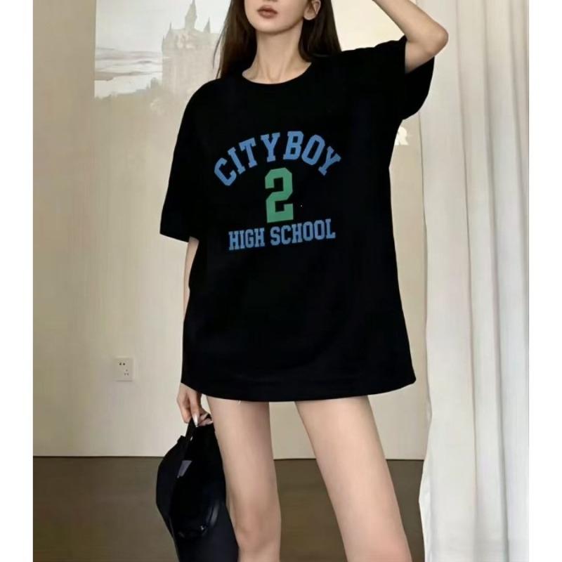 

Relaxed and Simple Short-sleeved High Street Loose American Casual Mid-length T-shirt 2XL чорний