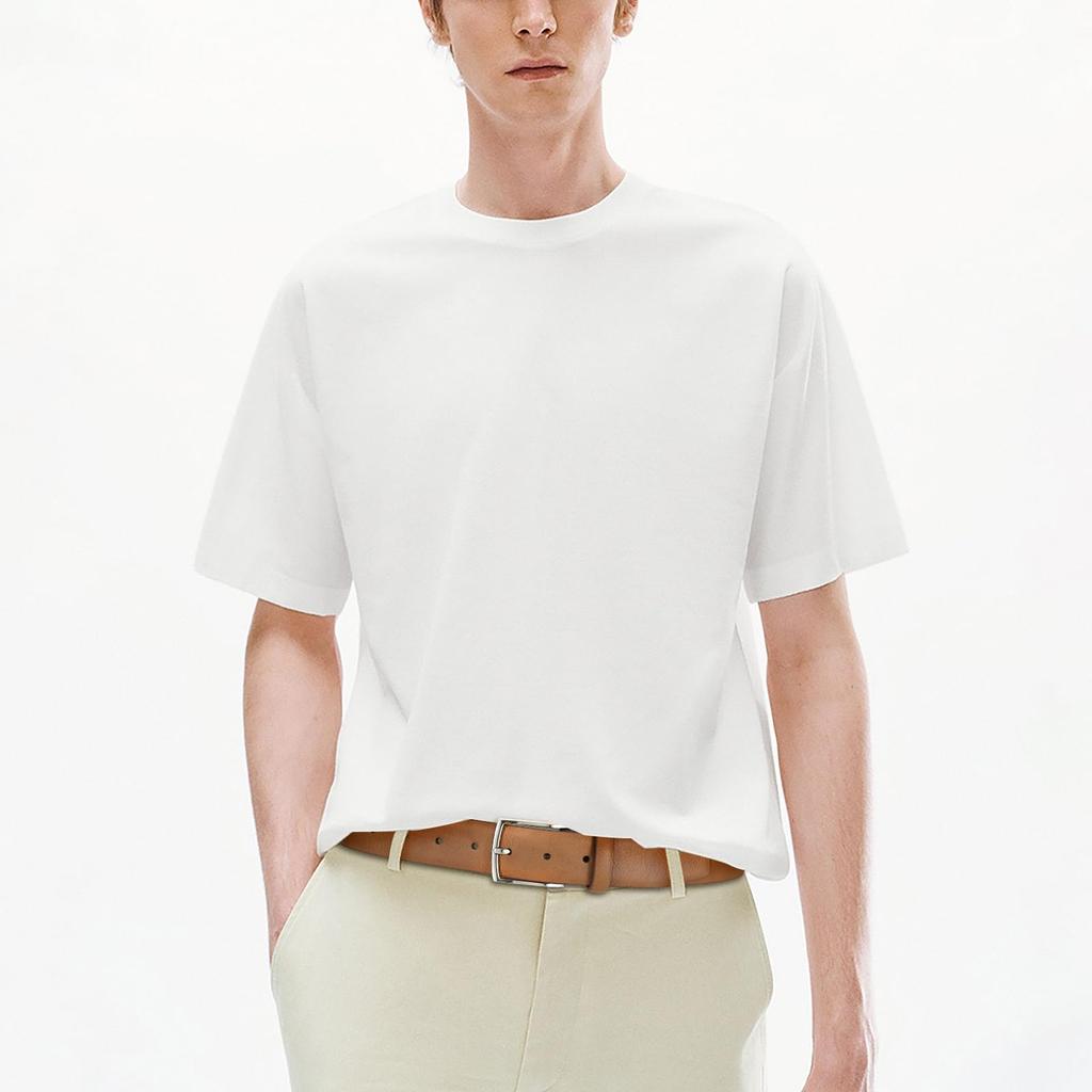 [RISANTRY] Men's Brown Handmade Belt, Premium Synthetic Leather, Classic Silver Buckle, Timeless Minimalist Style, Perfect for Casual Everyday Wear,