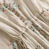 Dress Women Long Print Elegant Clothing Vintage Elastic Waist Casual Beach Style V-Neck  Robe Floral Cotton and Linen Dress