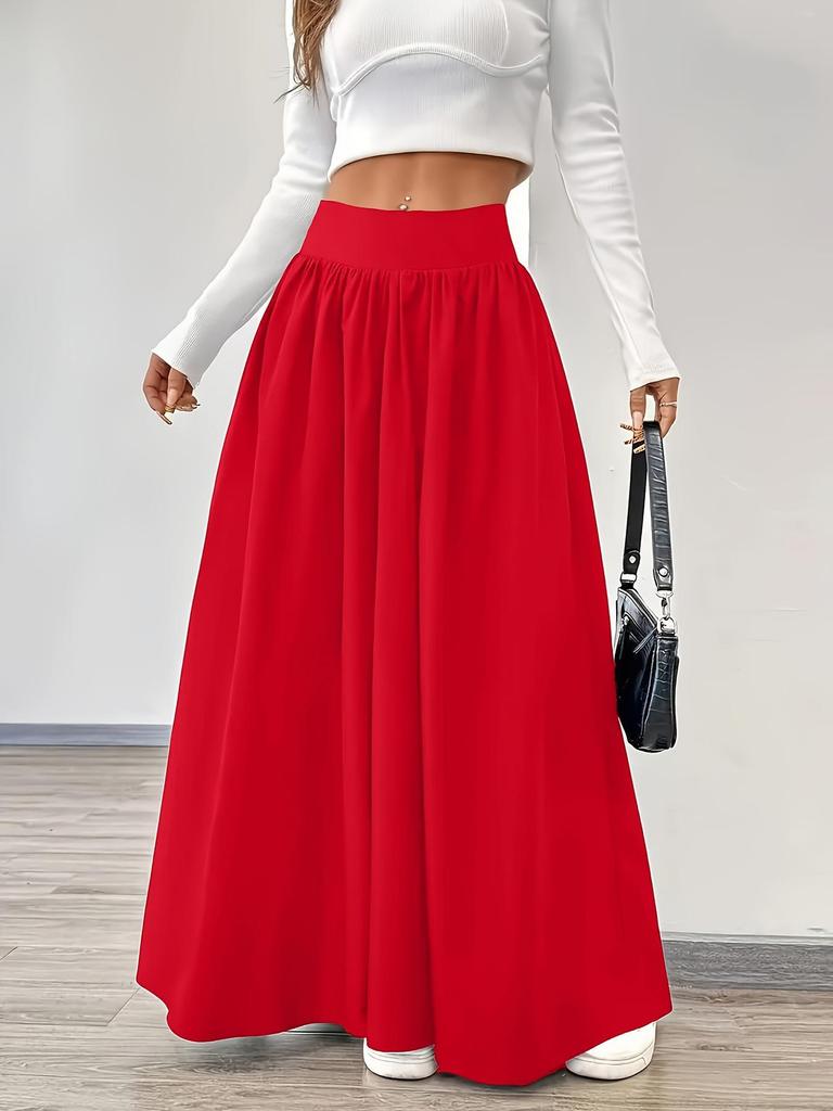 2026 Solid Color High Waist Pleated Skirt: Autumn Drape, Tummy Control, Mid-Length, Casual
