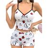 Women's Heart Print Color Block Camisole Pajama Set - Summer Two-Piece Home Wear.