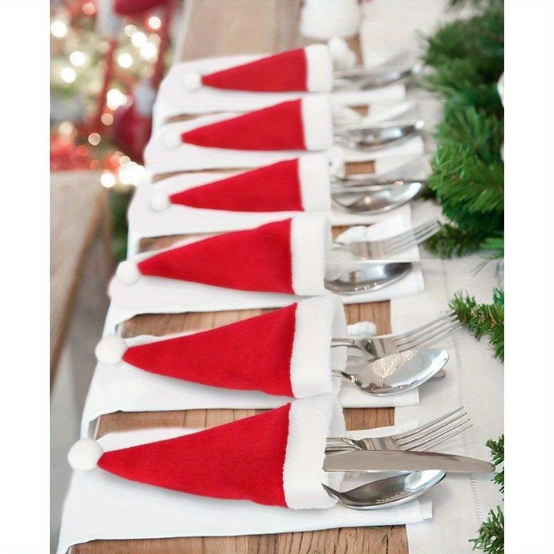 10PCS Christmas Hat (Only Hats) Silverware Holder Xmas Mini Red Santa Claus Cutlery Bag Party Decor Tablewear Holder Supplies