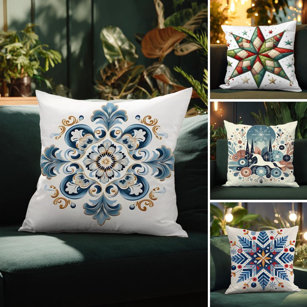Snowflake hexagonal maple leaf print Pillow Case Comfort Sofa Bed Silky elegant Invisible zipper Decorative cushion cover