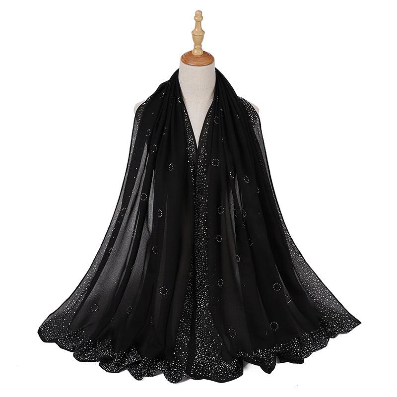 New Muslim Scarf for Women Hijab Hot Drilling With  Crystal Stone Work  Section Sunscreen Pearl Shawl Hijab Female Plain Hijab