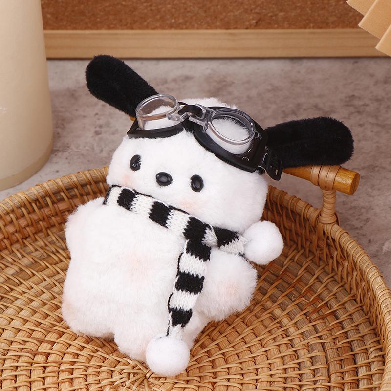 Swim Goggles Pochacco Plush Toy Cartoon Scarf Puppy Pendant Soft Stuffed Doll Keychain Car Key Ring Backpack Bag Decor