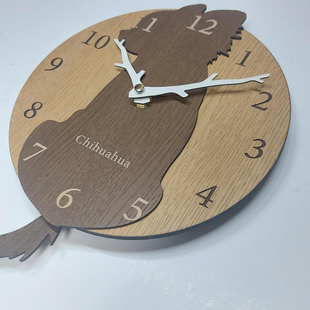 Stylish Wooden Pendulum Clock Featuring a Stray Dog, Featuring a Brown Chihuahua Dog. Silent, Perfect for Bedrooms, Homes, or Any Room.