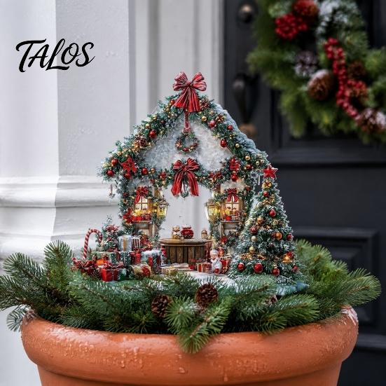 Decorative Garden Stakes for Christmas Cottage Stake, Acrylic Snowy House Yard 2D European Style Inserts Flat Winter Holiday Ornament Lawn Pathway