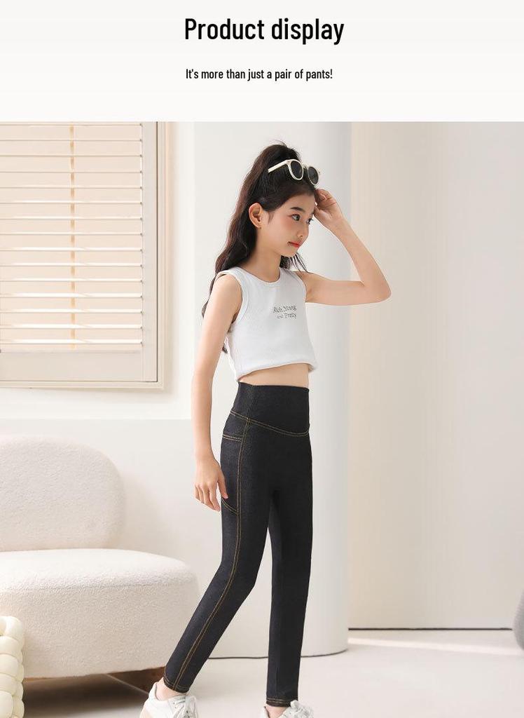 Stylische Mädchen Leggings im Slim Fit Look aus Imitation Denim für Frühling und Herbst: Elastische, Lange Hosen für Kinder