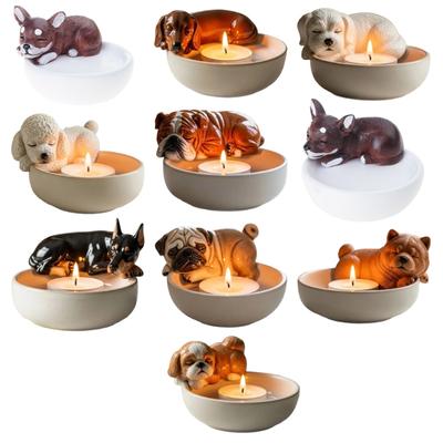 Hand Paint Dog Light Holders Unique Handcraft Resin Candle Stand for Home Decoration Gift