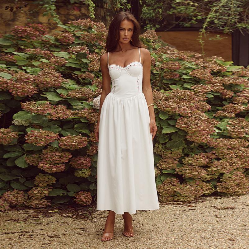 Dámské bílé šaty s dlouhým rukávem a výstřihem do V, elegantní bez rukávů, s vysokým pasem, peng plisovaným lemem, maxi róby 2025 nové párty klub dámské vestidos