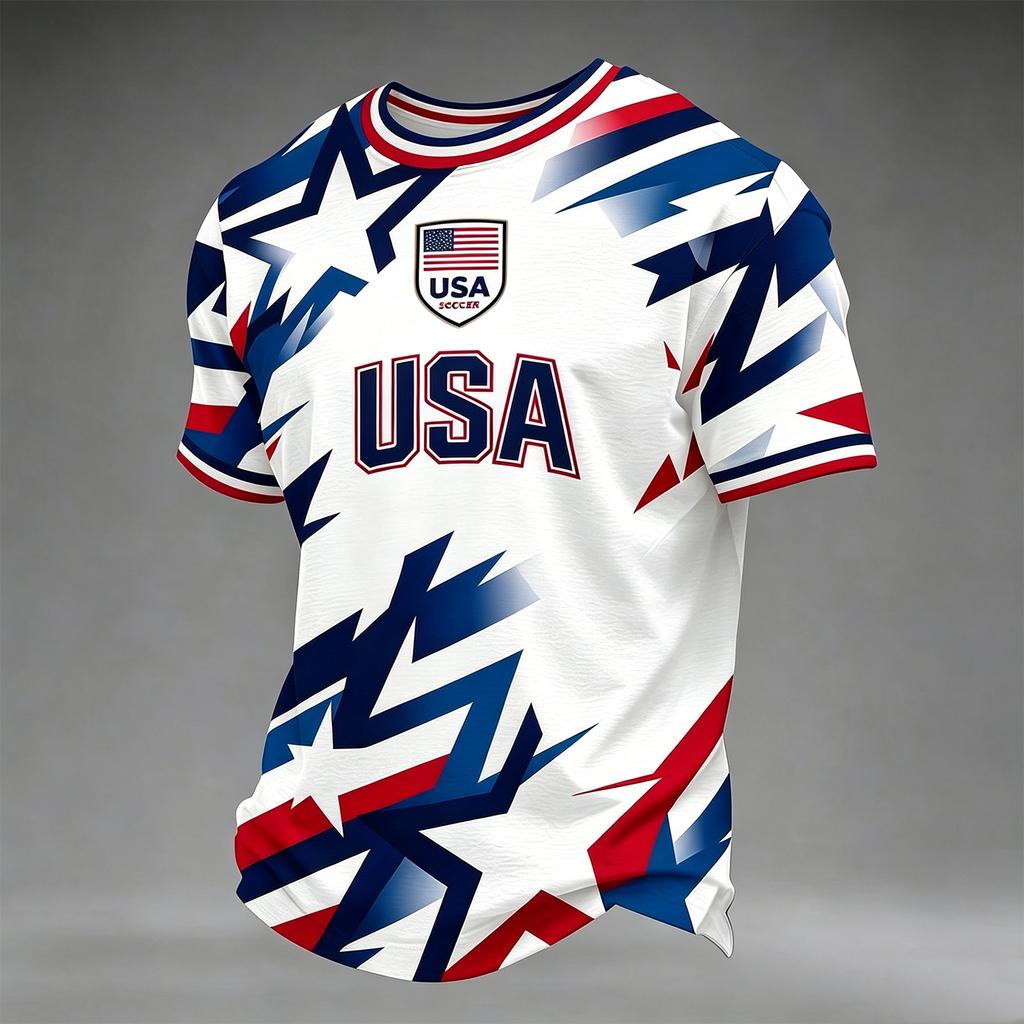 Men's Casual Printed Crew Neck Lightweight Breathable Short Sleeve T-Shirt USA Flag Design Soccer Patch 2026 Number Graphic