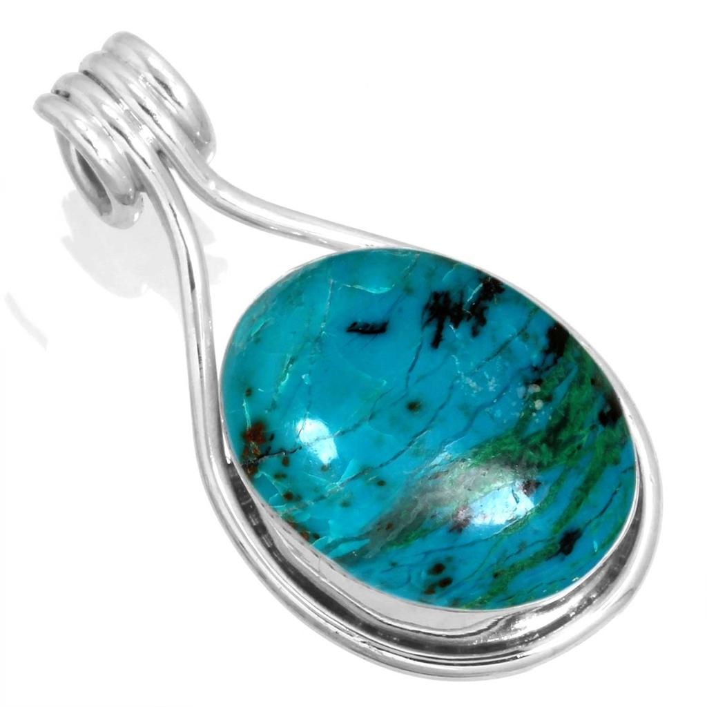 925 Sterling Silver Pendant Women Gemstone Handmade Jewelry Easter Gift Amazonite Angelite Blue Opal Botswana Agate Mohave Azurite Chrysocolla Fashion