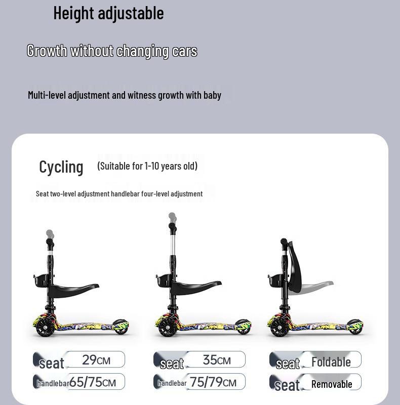 Children's Foldable Scooter for Ages 3-12, Pedal Model, Suitable for Boys and Girls