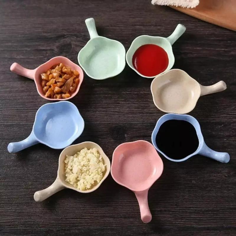 (Random Color Delivery) 1Pc Wheat Straw Sauce Dishes Chopstick Rest Sushi Soy Dipping Bowl Appetizer