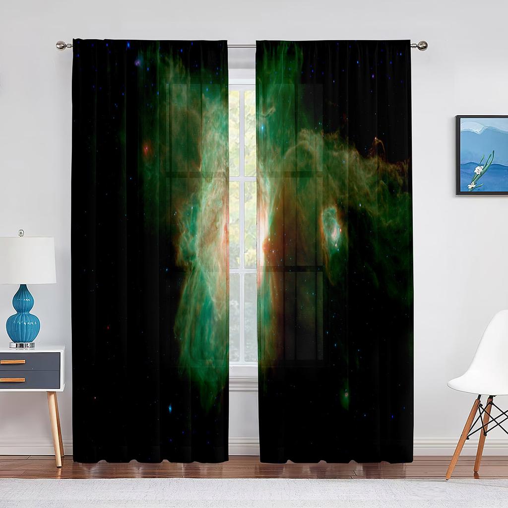Sternenhimmel-Weltraum-Vorhang mit transparentem Voile, Galaxie-Universum, transparenter Chiffon-Tüll-Fenstervorhang für Wohnzimmer- und Schlafzimmer-Dekoration
