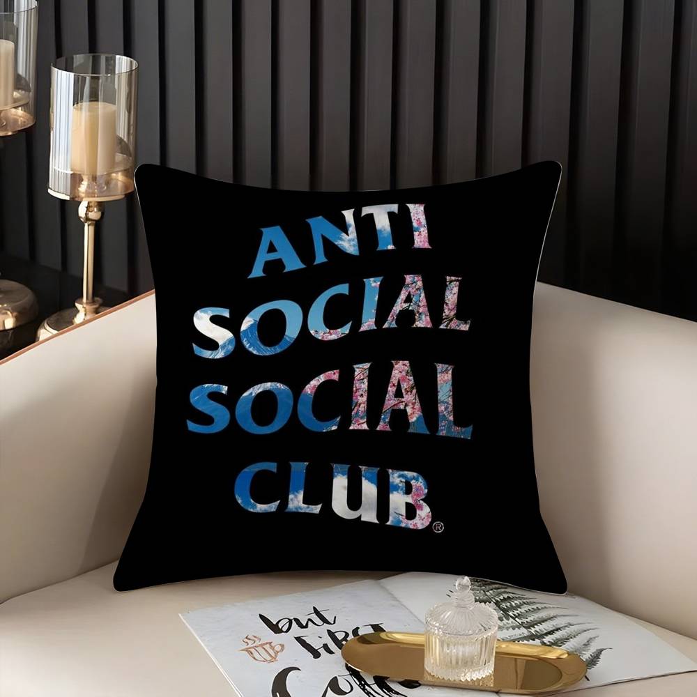 A-Anti Social S-Social Club Pillow Case Home Dorm Chair Back Short Plush Double-Sided Printing Office Nap Time Cushion Cover