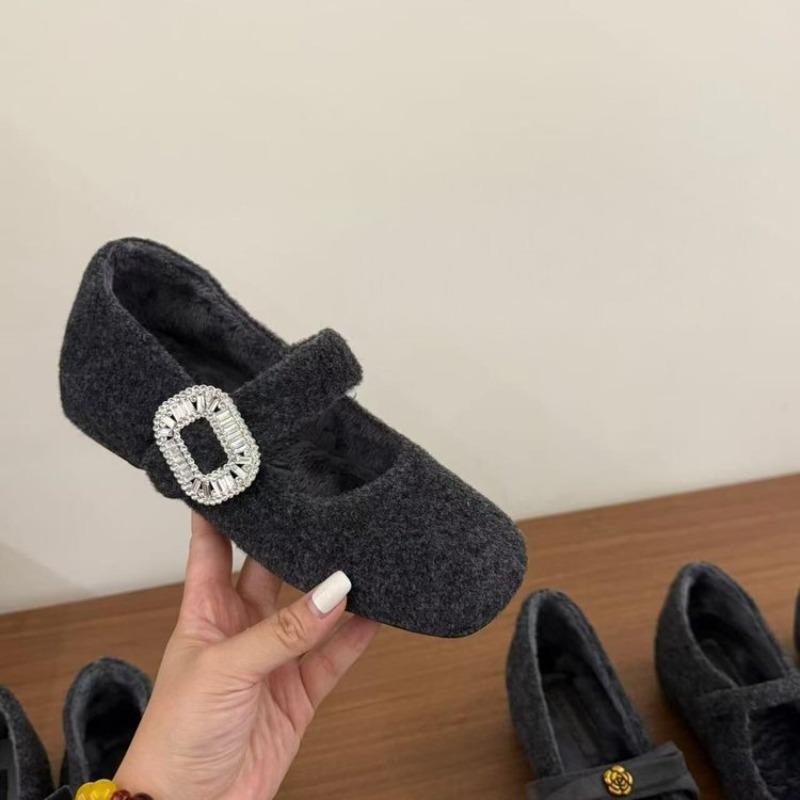 Gentle Mary Jane shoes with skirts Autumn and winter new thick-heeled pumpy fleece shoes