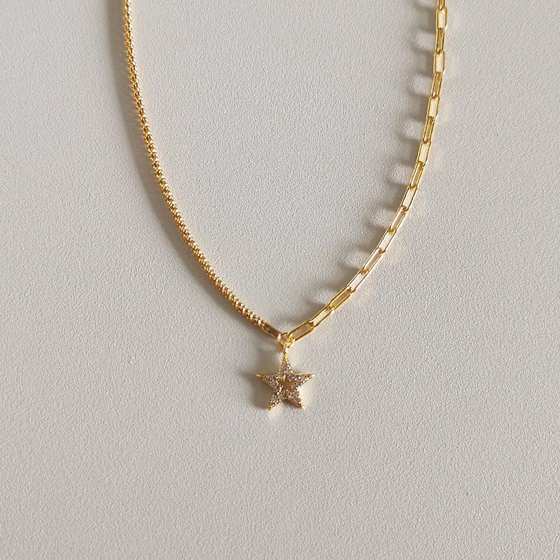 925 Sterling Silver French Simple Golden Star Clavicle Chain Necklace Women Light Luxury Temperament Wedding Party Jewelry Gift