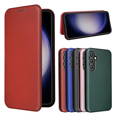 For Samsung Galaxy S23 FE Simple Carbon Fiber Self-Adhesive Phone Case Galaxy S21FE S20 FE Lanyard Flip Magnetic Wallet Case