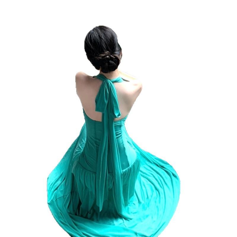 French diamond neck design waist pinching skirt v-neck seaside vacation dress sexy pure desire style medium and long skirt