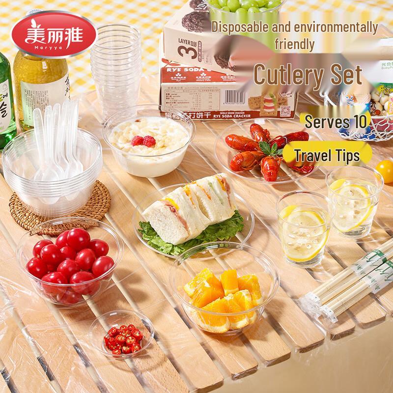 Meiliya Food-Grade Crystal Clear 7-Piece Disposable Tableware Set