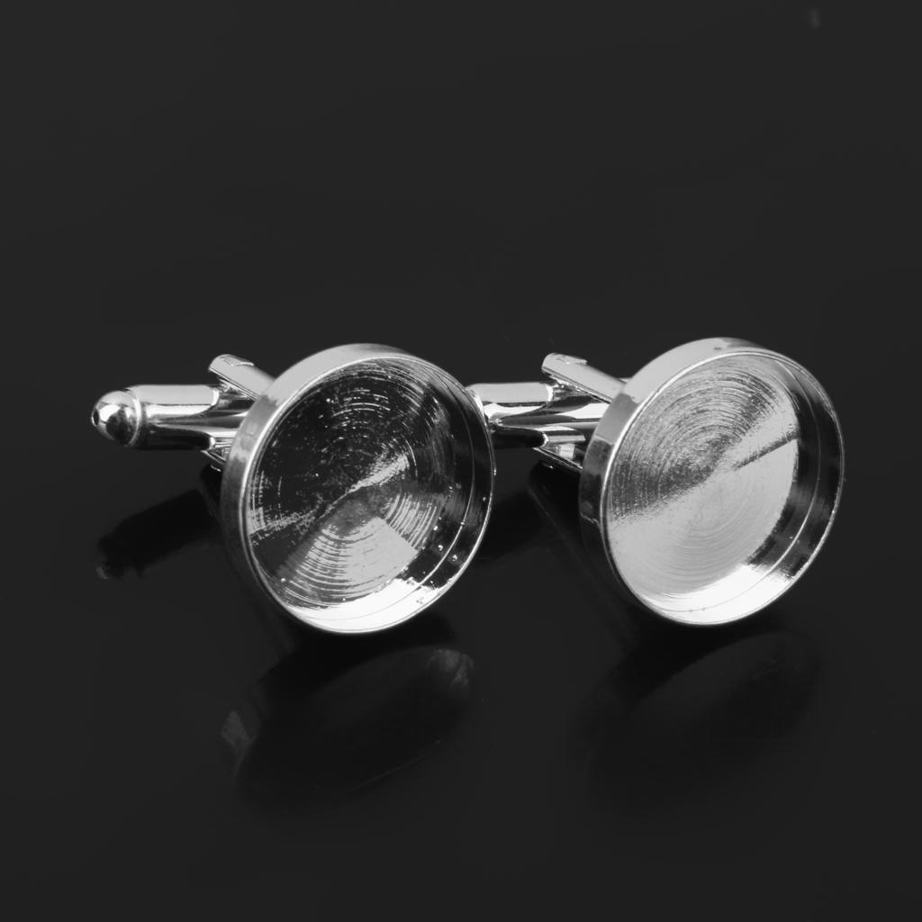 10 Pezzi Bottoni di Manica Rotondi Fondi per Artigianato 16mm Argento
